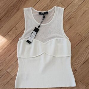 BCBGMaxAzria White Mesh Panel Tank Top